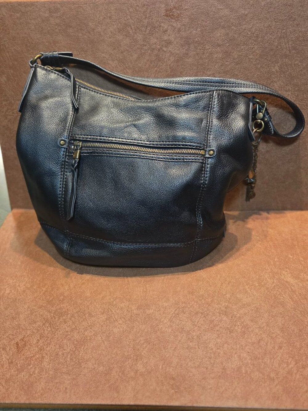 The Sak Sequoia Hobo Black Pebbled Leather Shoulder Bag Charm